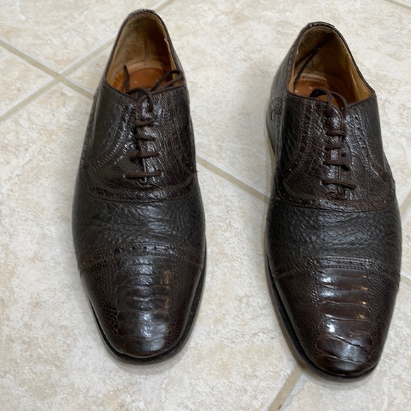 Zelli 400 Ostrich Leg Cap Toe Lace Up Brown - Picture 1 of 7